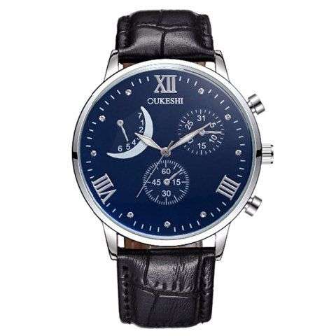 OUKESHI Faux Leather Roman Numerals Moon Watch