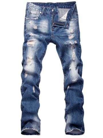 Zipper Fly Straight Leg Distressed Jeans