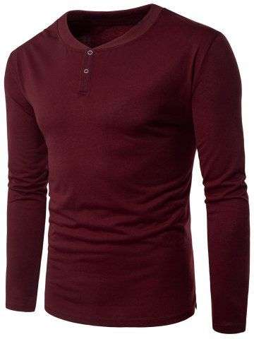 V Neck Long Sleeve Henley T shirt