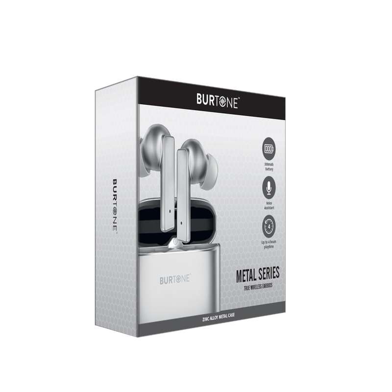 Burtone Metal Series Wireless Earbuds - Silver