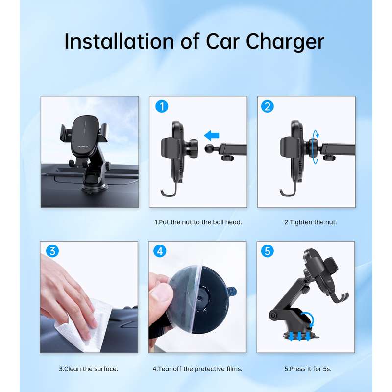 Choetech 15W Wireless Car Charger - Gravity Black