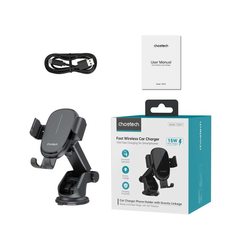 Choetech 15W Wireless Car Charger - Gravity Black