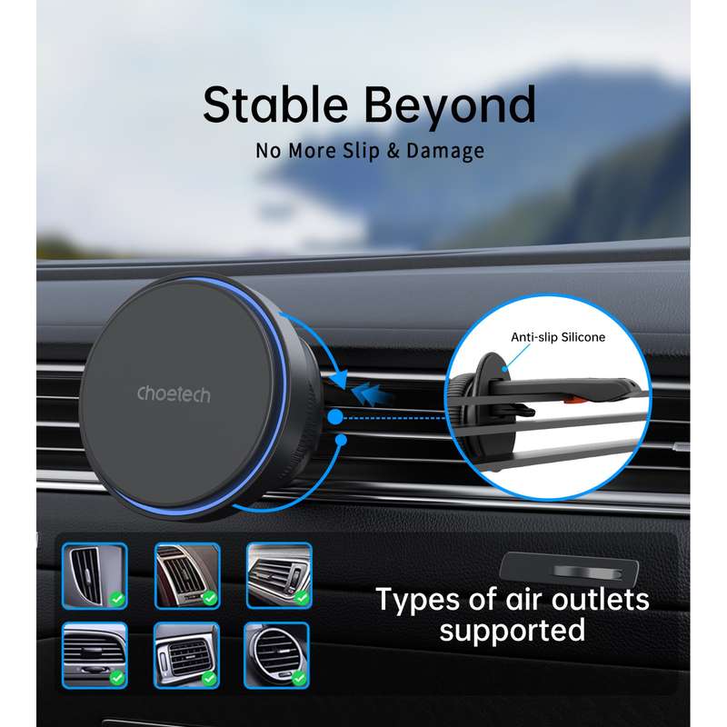 Choetech 15W Magnetic Wireless Car Charger - Black