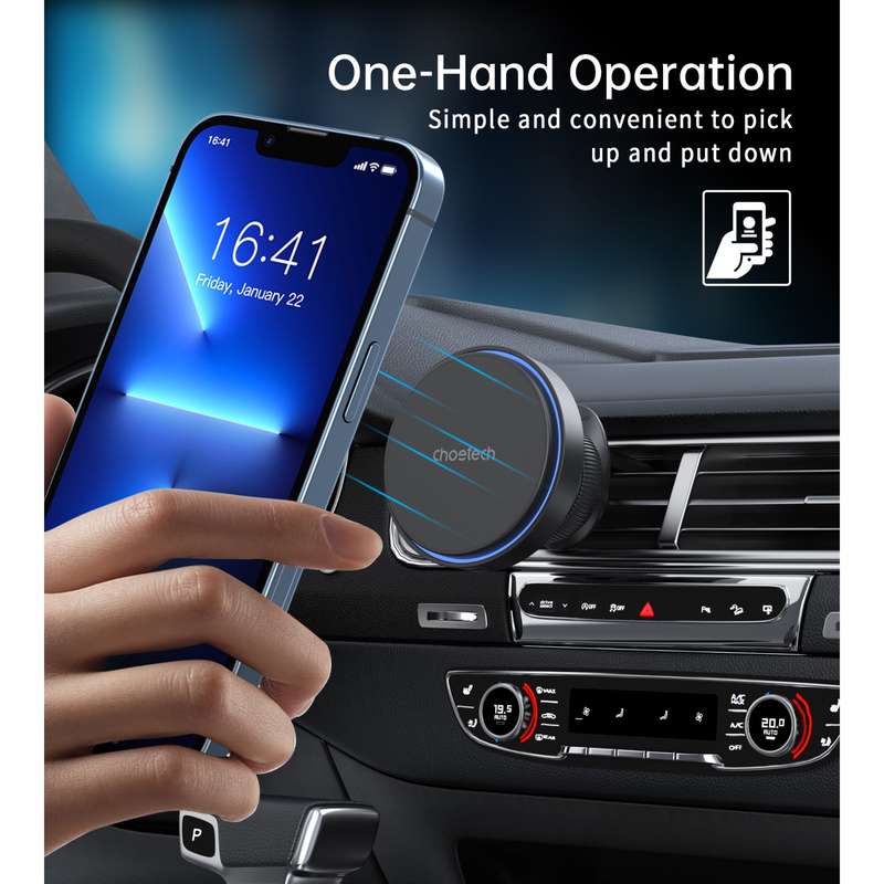 Choetech 15W Magnetic Wireless Car Charger - Black