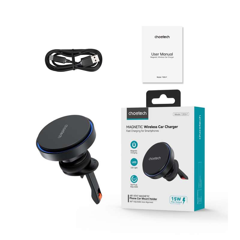 Choetech 15W Magnetic Wireless Car Charger - Black