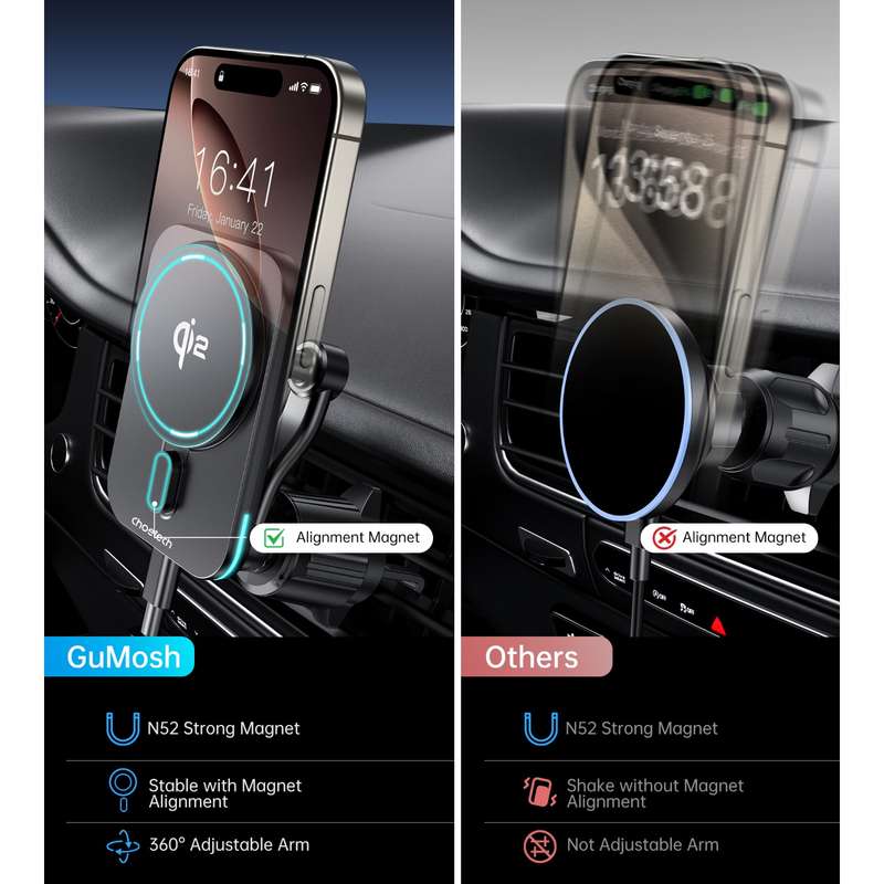 Choetech 15W Car Magnetic Wireless Charger - Black