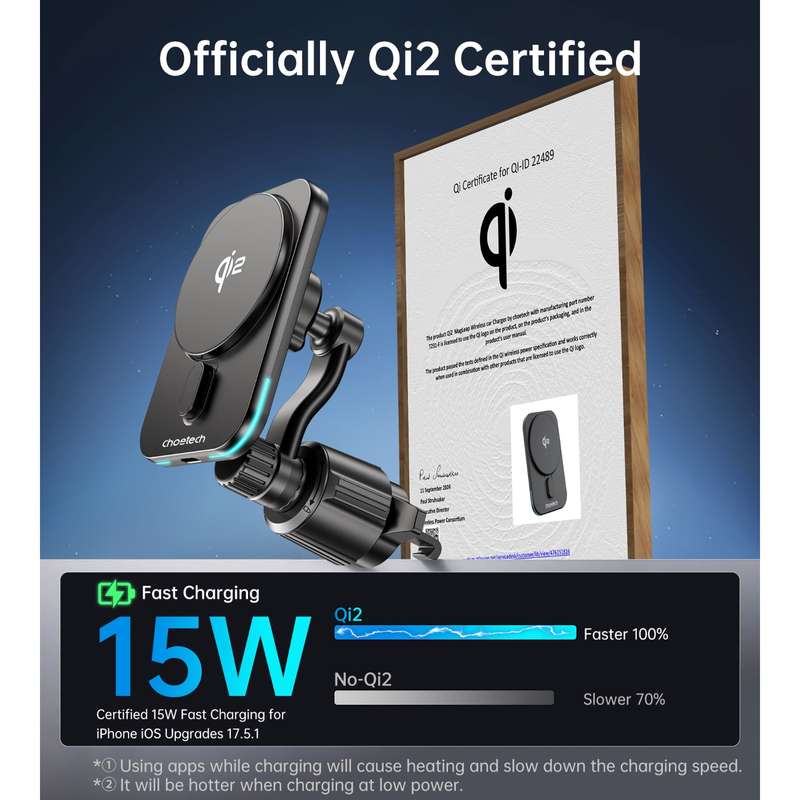 Choetech 15W Car Magnetic Wireless Charger - Black