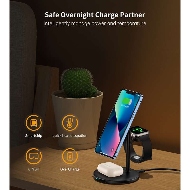 Choetech 15W Fast Wireless Charger - Magnetic Charging Stand