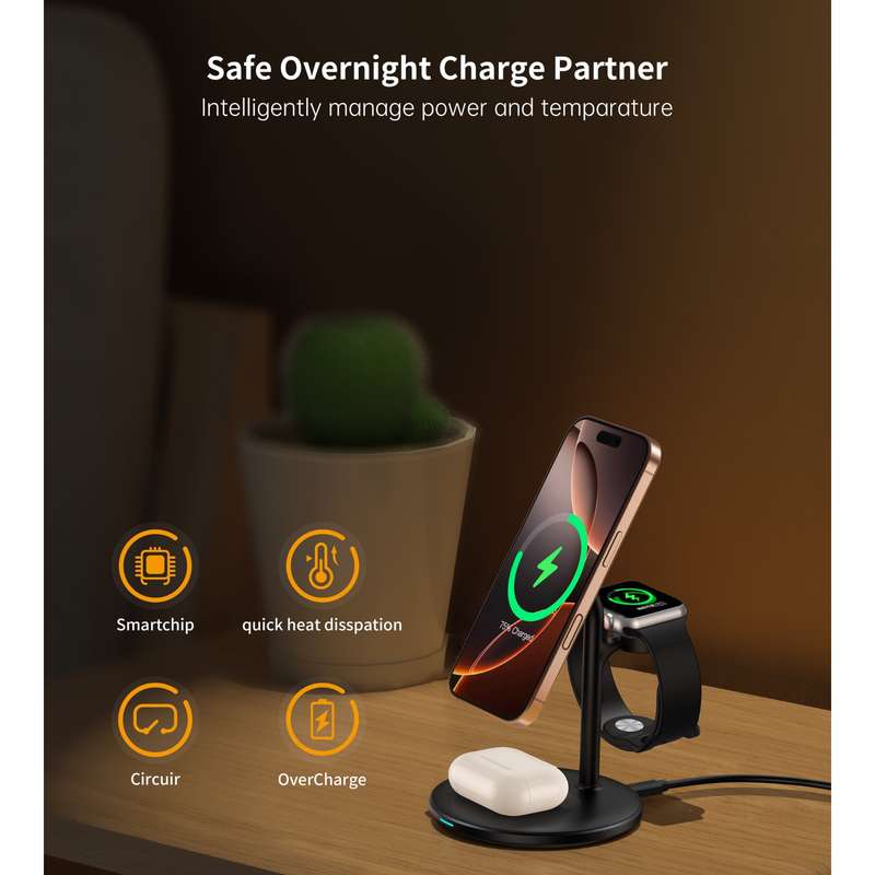 Choetech 15W Fast Wireless Charger - Magnetic Charging Stand