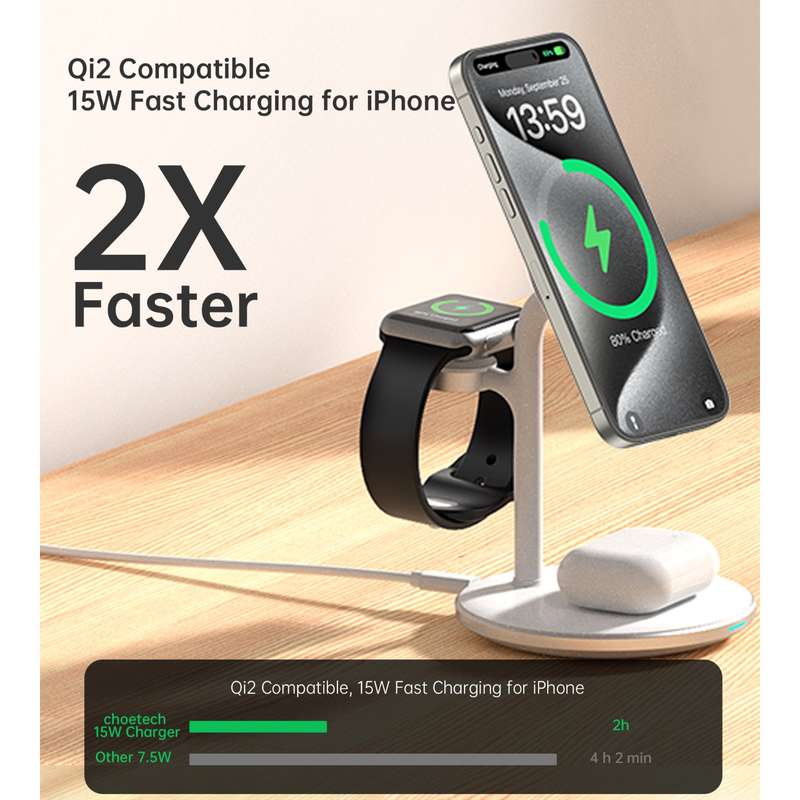 Choetech 15W Fast Wireless Charger - Charging Stand - White