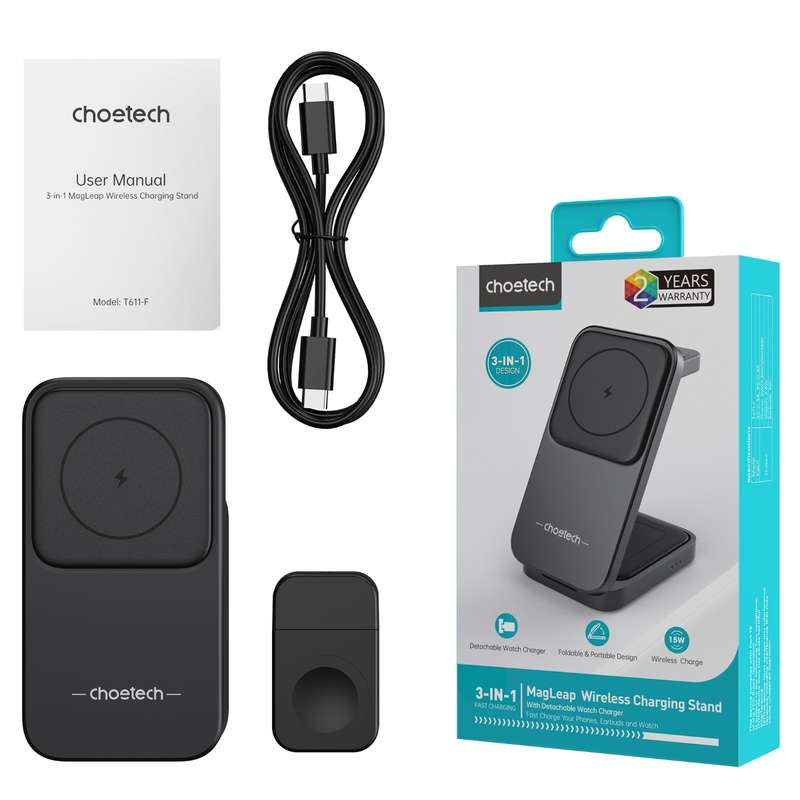 Choetech 15W Wireless Charger - 3 in 1 Magnetic Charging Stand