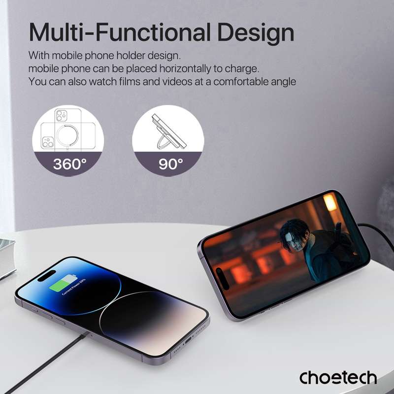 Choetech 15W Fast Wireless Charger With Stand - Black