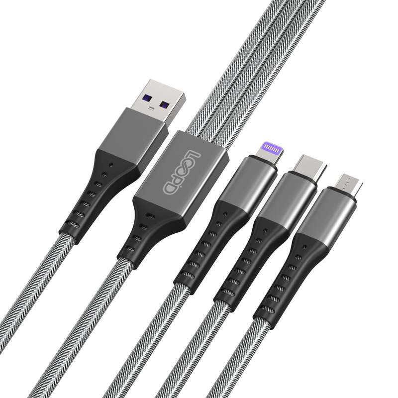 LOOPD Lite Multi Cable Lightning|Micro USB|Type C - 1.2m Grey