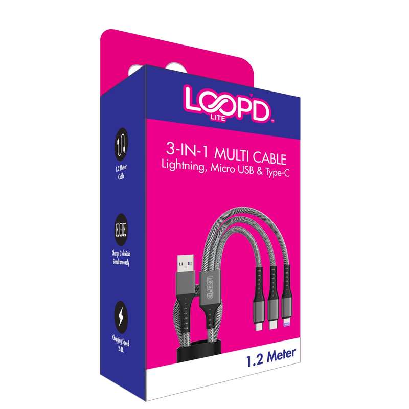 LOOPD Lite Multi Cable Lightning|Micro USB|Type C - 1.2m Grey