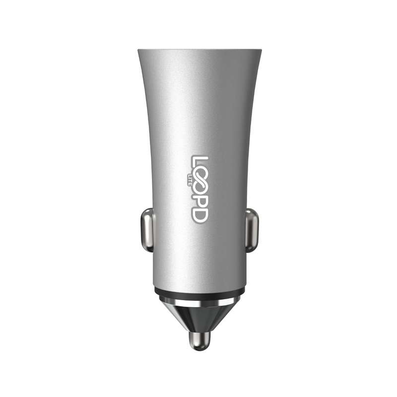 Loopd Lite 20W Cigarette Charger - 2 Port Fast Charge - Silver