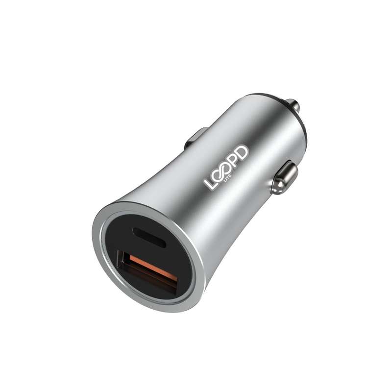 Loopd Lite 20W Cigarette Charger - 2 Port Fast Charge - Silver
