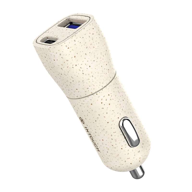 INTOUCH 20W Car Charger - 2 Port PD Fast Charger - Wheat Straw
