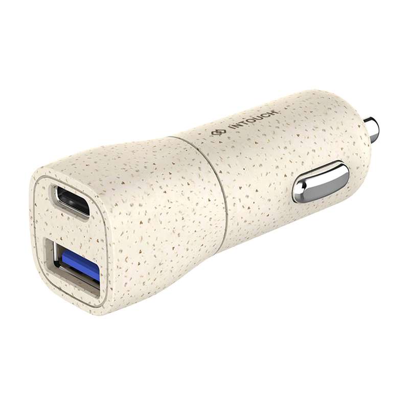 INTOUCH 20W Car Charger - 2 Port PD Fast Charger - Wheat Straw