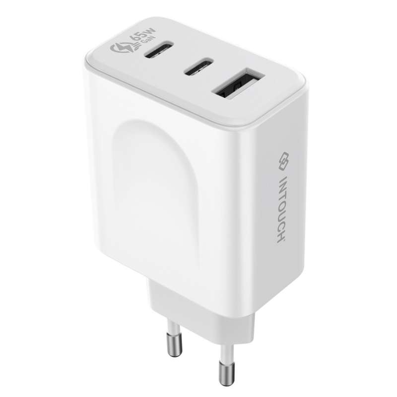 INTOUCH 65W Wall Charger - 3 Port Fast Charger- White