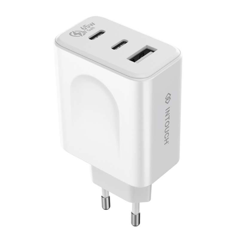 INTOUCH 65W Wall Charger - 3 Port Fast Charger- White