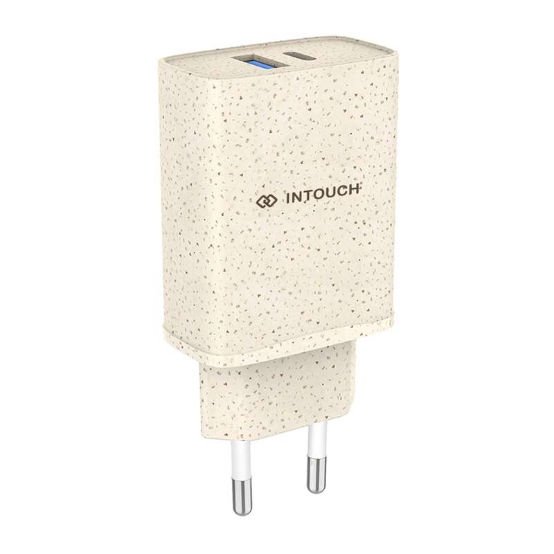 INTOUCH 20W Wall Charger - 2 Port PD Fast Charger - Wheat Straw