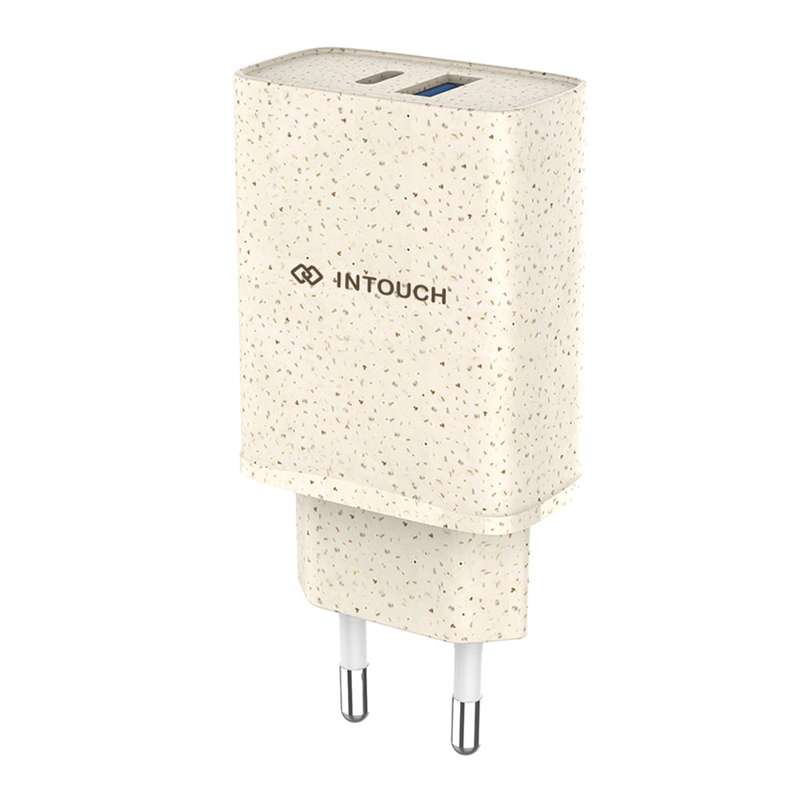 INTOUCH 20W Wall Charger - 2 Port PD Fast Charger - Wheat Straw