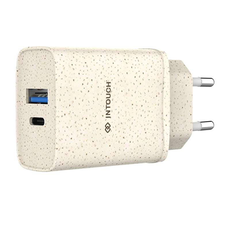 INTOUCH 20W Wall Charger - 2 Port PD Fast Charger - Wheat Straw