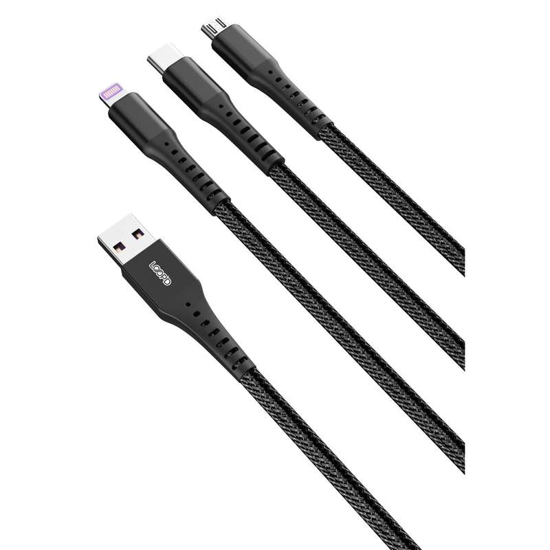LOOPD 3 In 1 Lightning | Micro USB |Type C Cable - 1.2m Black