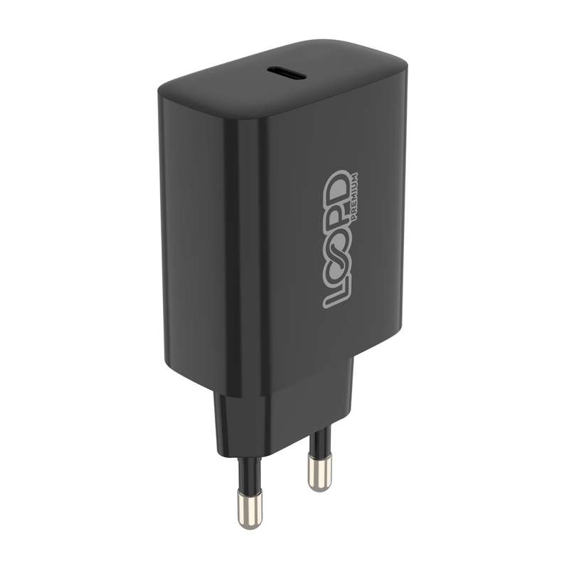 Loopd 20W Wall Charger - 1 Port Fast Charging Adapter - Black