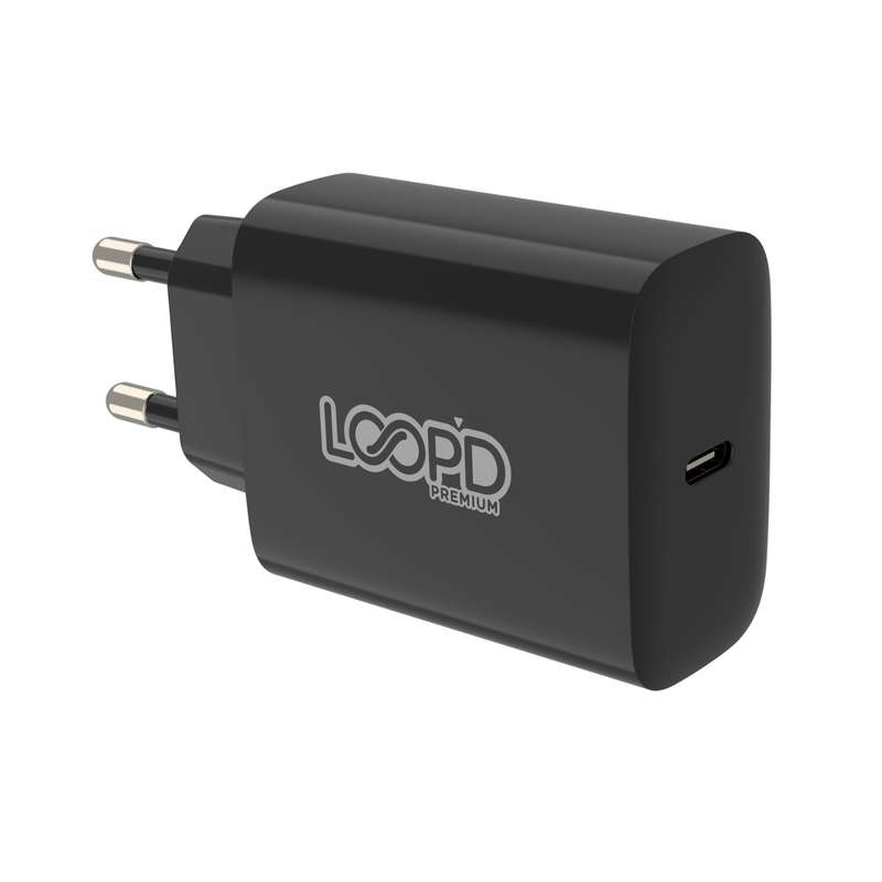 Loopd 20W Wall Charger - 1 Port Fast Charging Adapter - Black