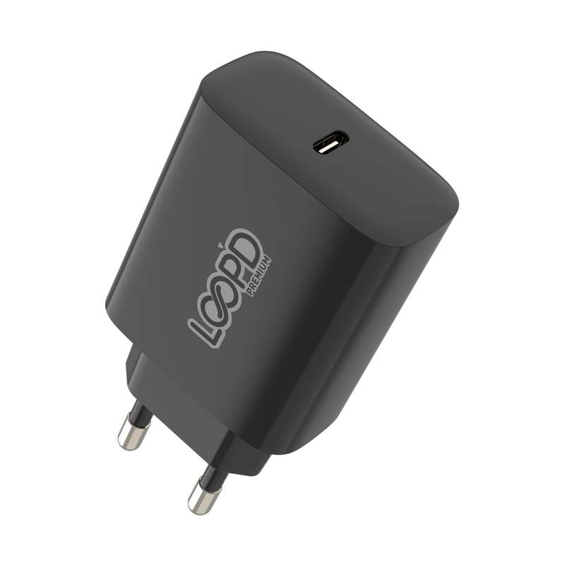Loopd 20W Wall Charger - 1 Port Fast Charging Adapter - Black