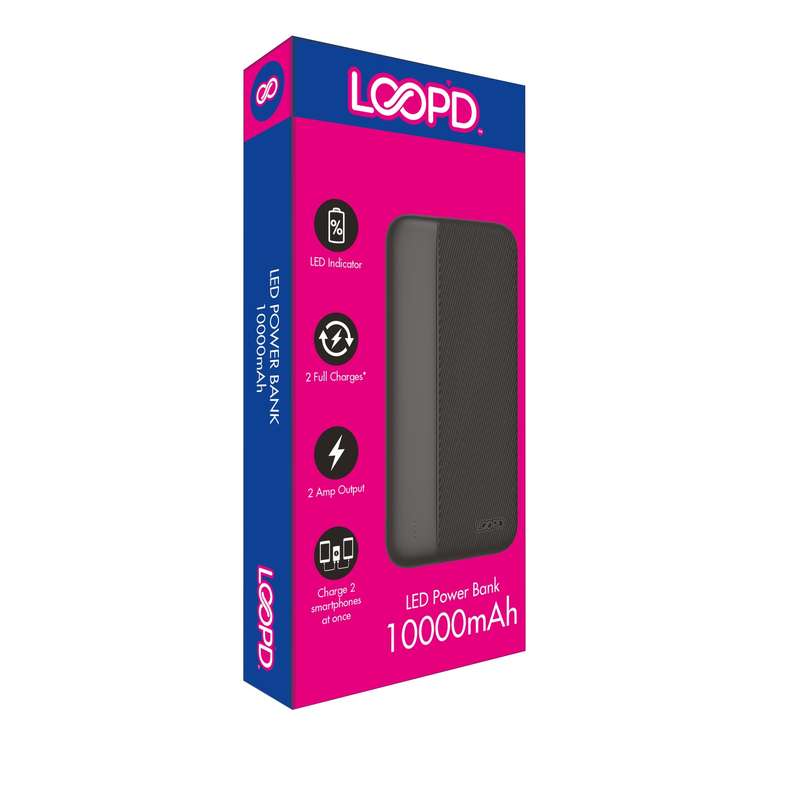 Loopd Power Bank 10000mAh - with 4 LED Indicators - Black