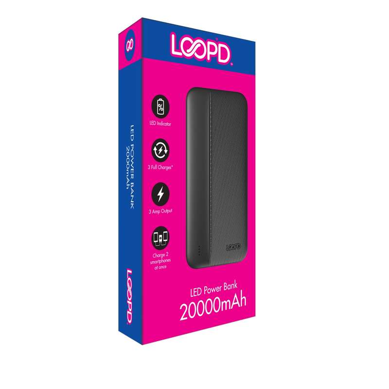 Loopd Power Bank 20000mAh - with 4 LED Indicators - Black