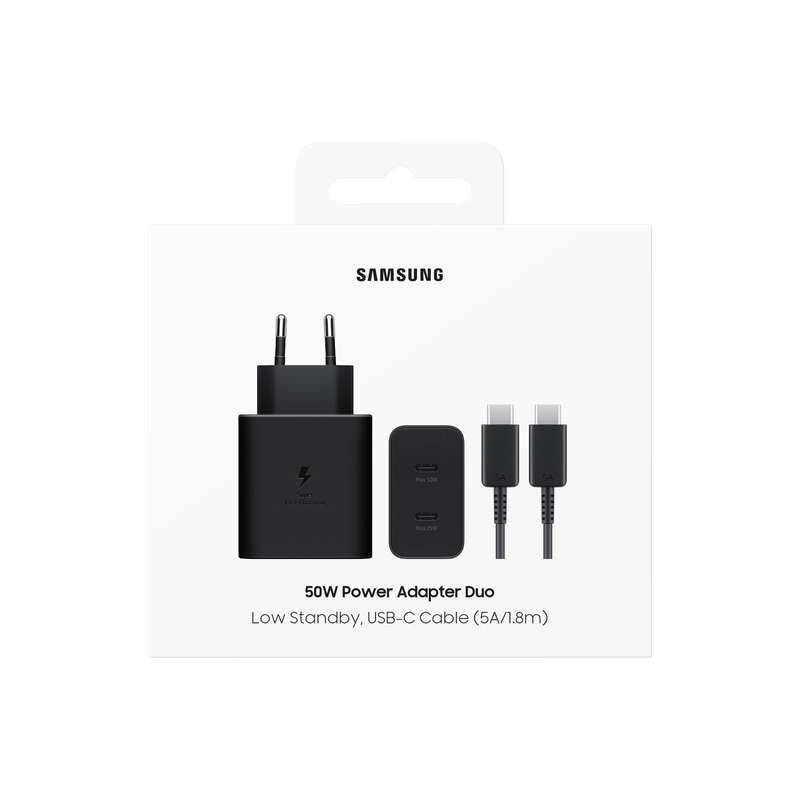 Samsung 50W Wall Charger - 2 Port Fast Charger - Black
