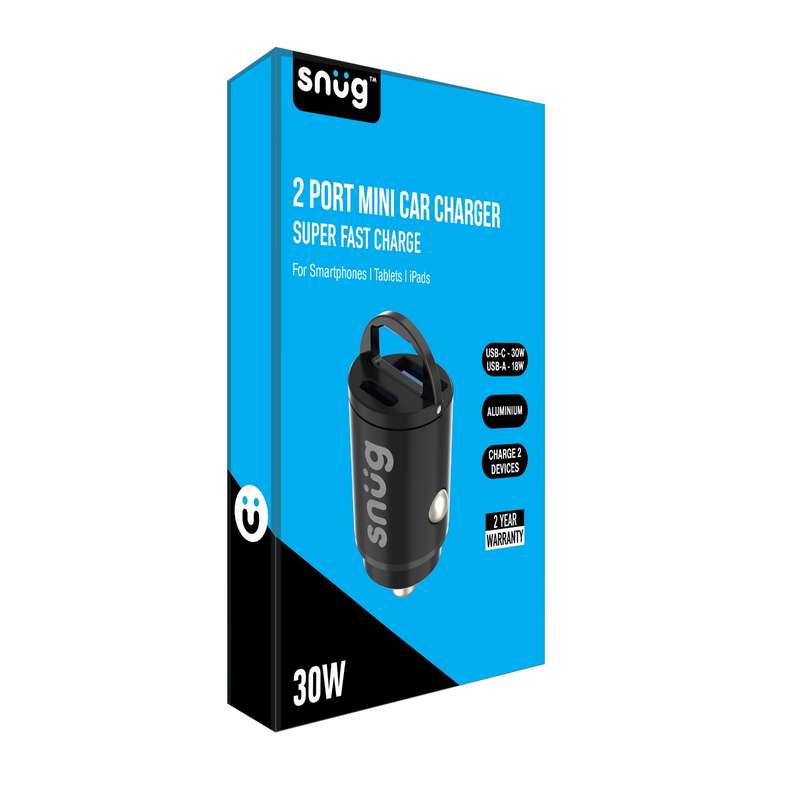 Snug 30W Car Charger - 2 Port Fast Charge - Black