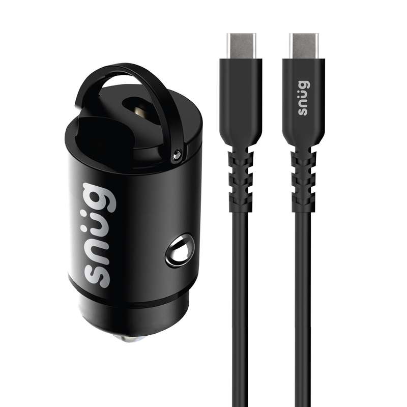 Snug 30W Car Charger with USB C To Type C Cable - 1 Port Black
