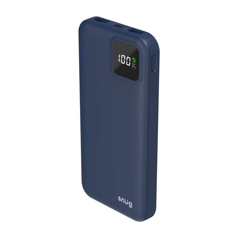 Snug Power Bank 10000mAh - Square Digital 20W PD Charger - Blue