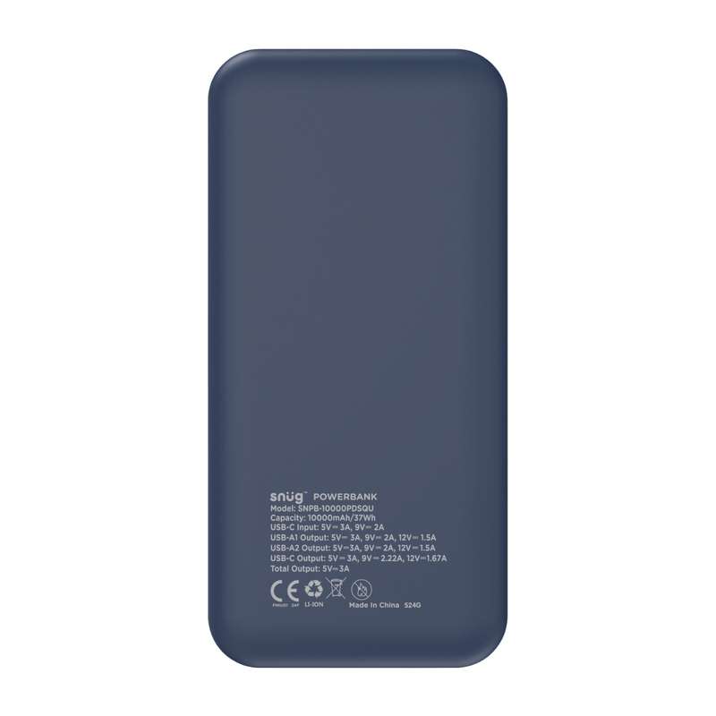 Snug Power Bank 10000mAh - Square Digital 20W PD Charger - Blue