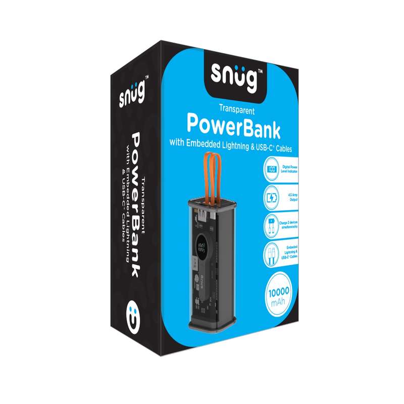 Snug Power Bank 10000mAh - Transparent 20W Charger with Cable