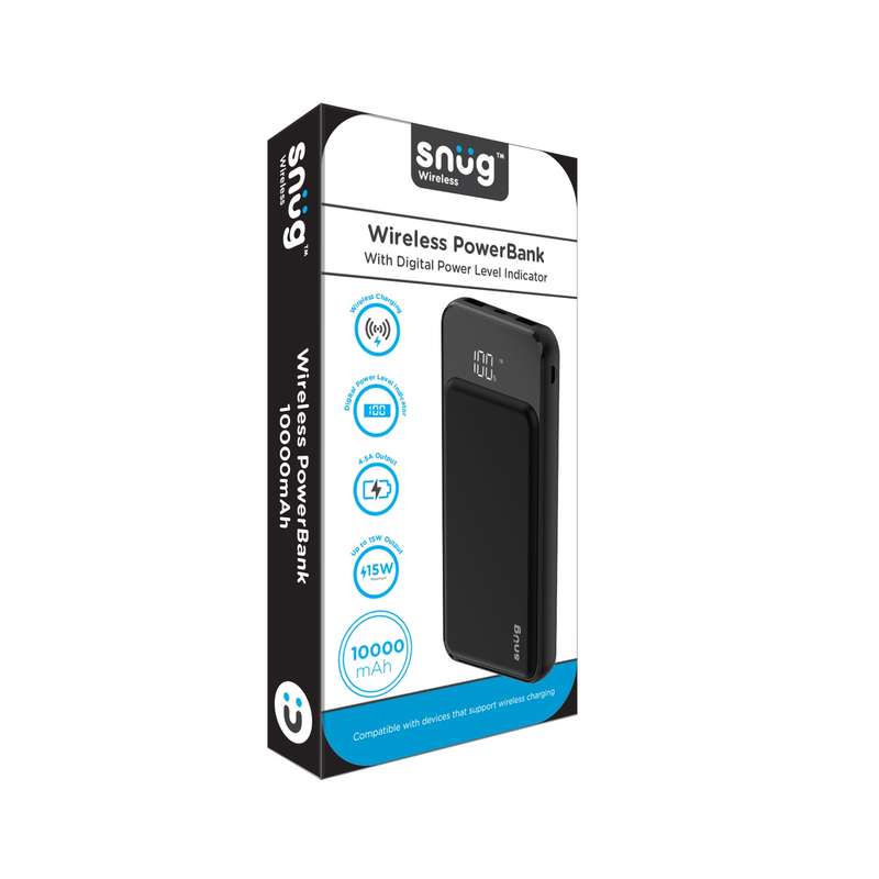 Snug Power Bank 10000mAh - 15W Wireless Charger - Black