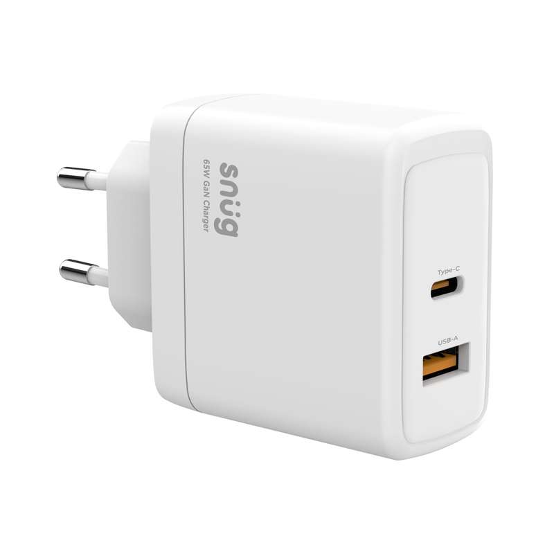 Snug 65W GaN Charger - 2 Port Fast Charger - White
