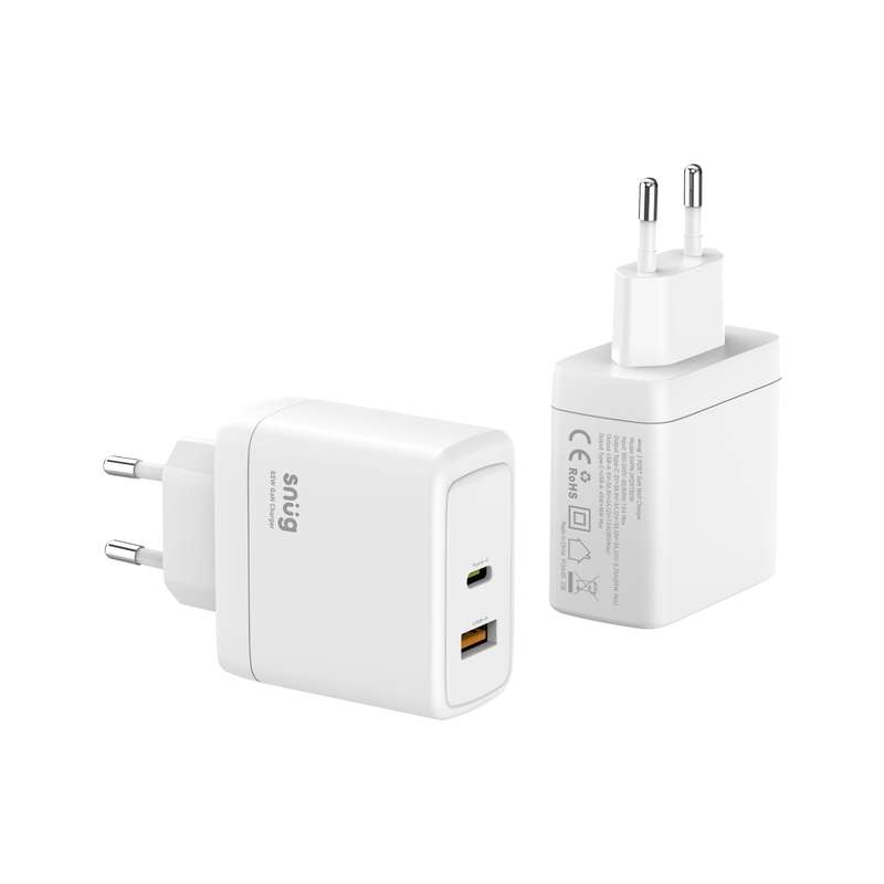 Snug 65W GaN Charger - 2 Port Fast Charger - White