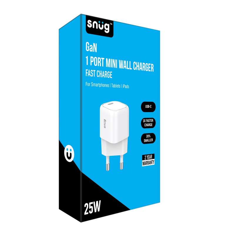 Snug 25W GaN Mini Wall Charger  Fast Charging Adapter White