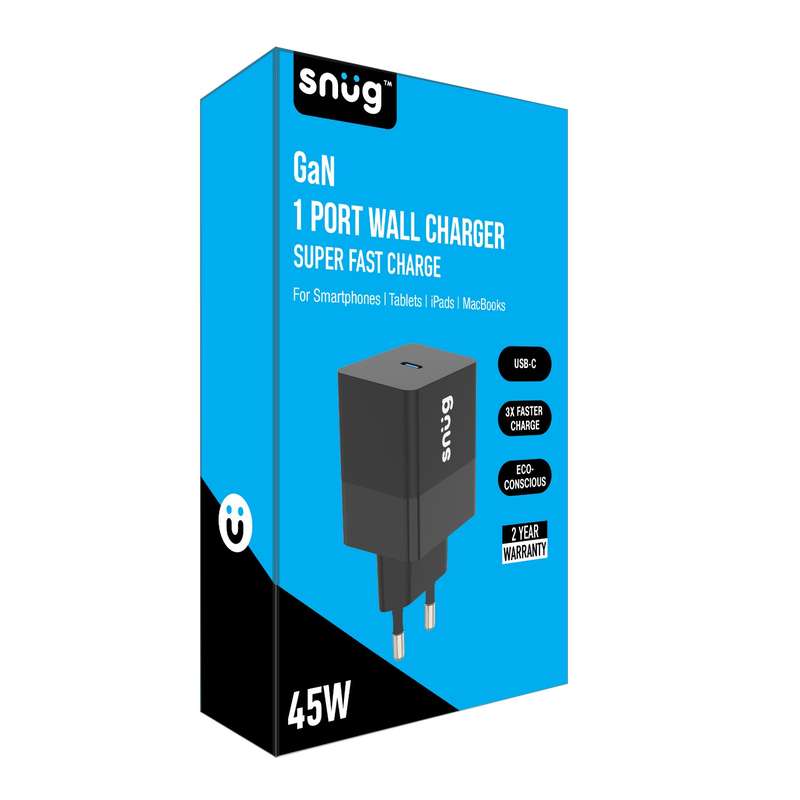 Snug 45W Wall Charger - 1 Port PD Fast Charger - Black