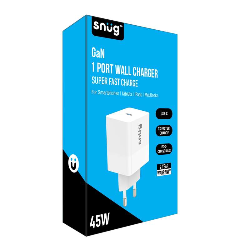 Snug 45W Wall Charger - 1 Port Fast Charging Adapter - White