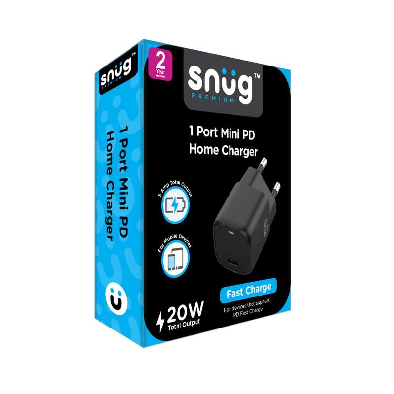 Snug 20W Wall Charger - 1 Port Fast Charging Adapter - Black