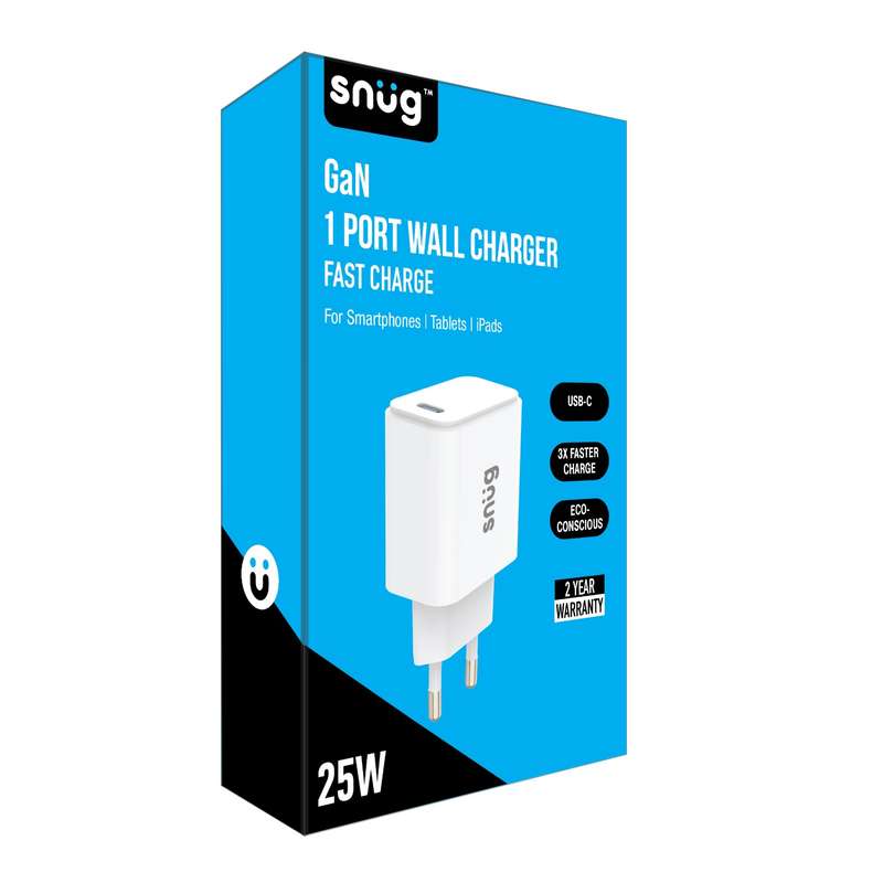 Snug 25W GaN Charger - 1 Port Fast Charger - White