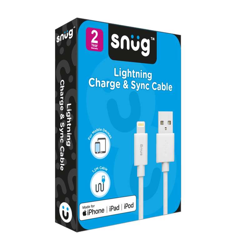 Snug 12W USB to Lightning MFI Charging Cable 1.2m White