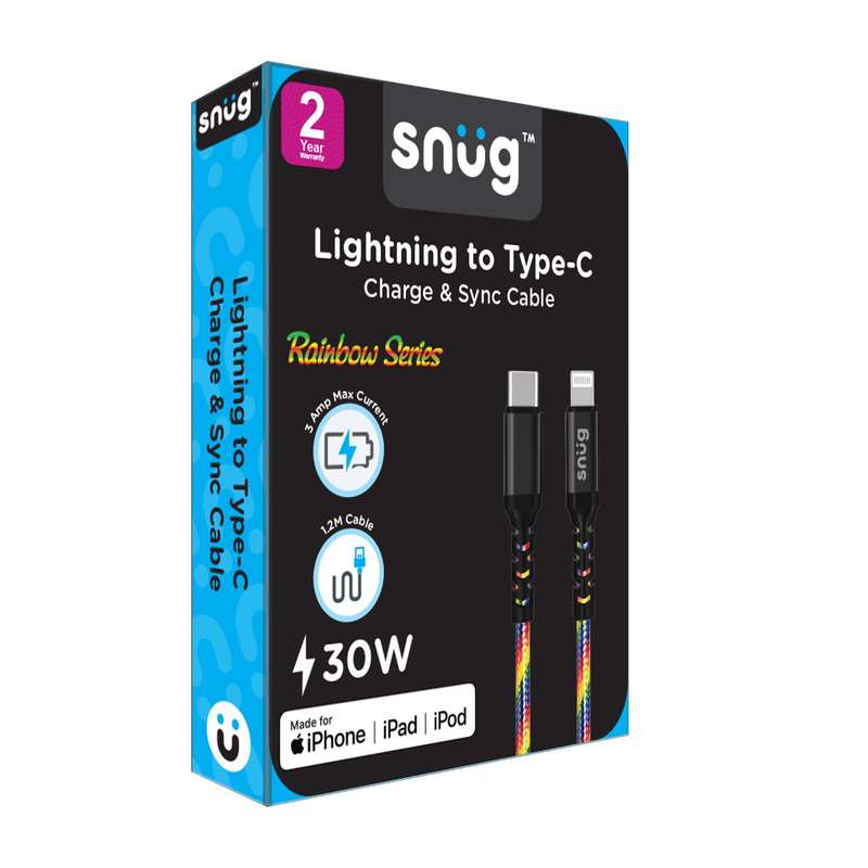 Snug 30W Type C To Lightning Cable - 1.2m Rainbow