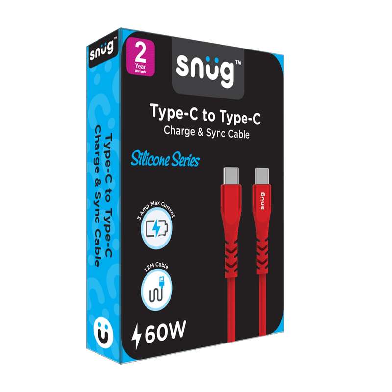 Snug 60W USB C To USB C Cable - 1.2m Red